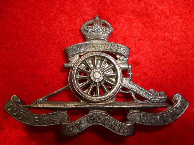Royal Artillery Volunteers KC Officer's Silver Plated Cap Badge, KK 845